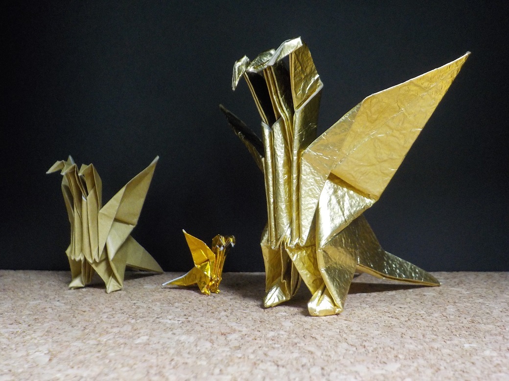 折り図 三頭二尾飛竜 キングギドラ 恐竜の折り紙