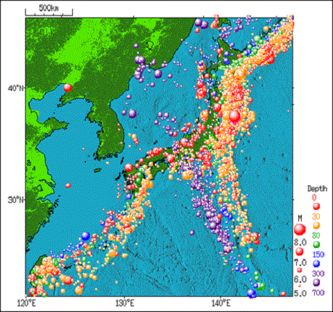 太平洋岸に多い地震