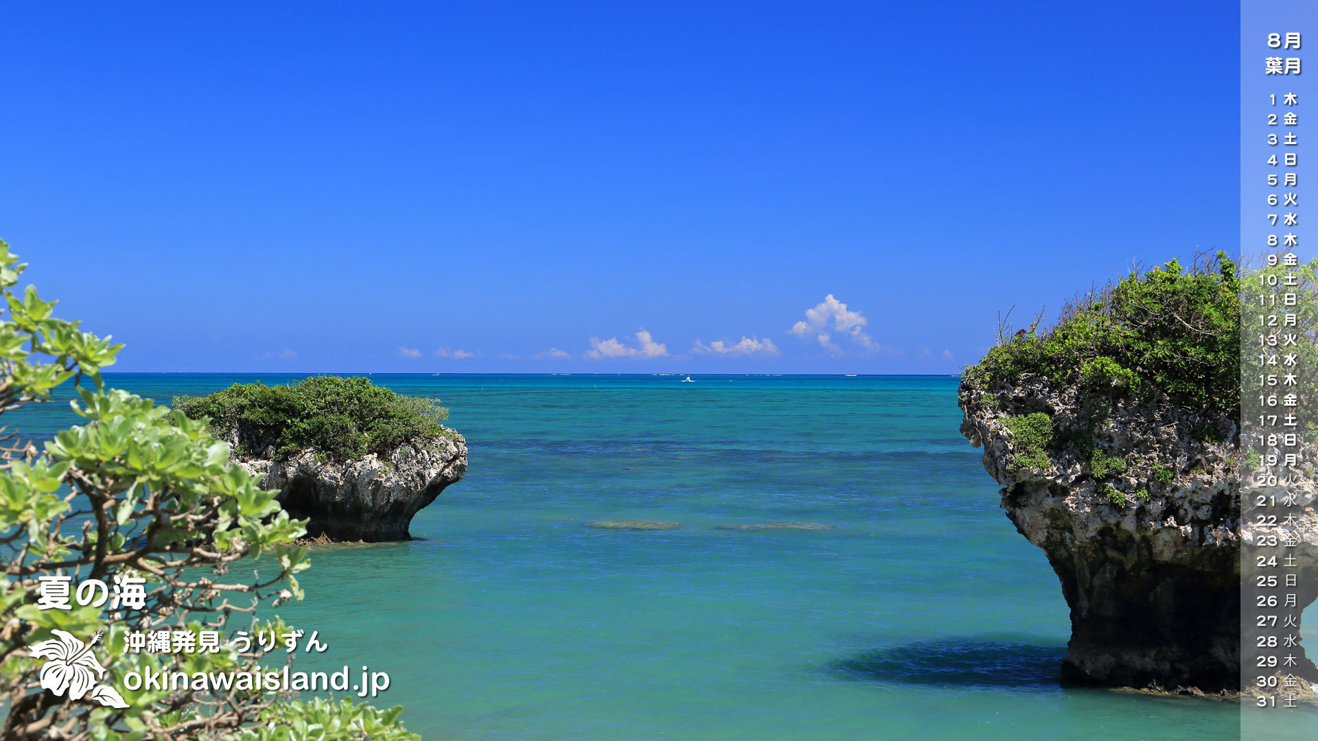 沖縄の風景 壁紙 デスクトップカレンダー 無料ダウンロード 夏の海 デスクトップカレンダー８月