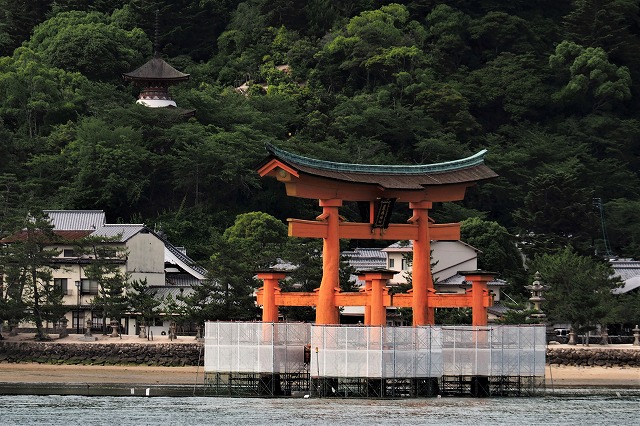 工事 厳島 神社 宮島のあの有名な鳥居は只今修理工事中です！