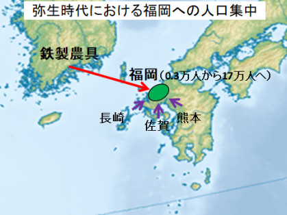 弥生時代における福岡県への人口集中
